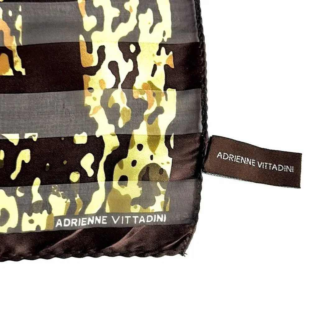 Adrienne Vittadini Silk Scarf Brown Green Ivory Satin Chiffon Square 34×34